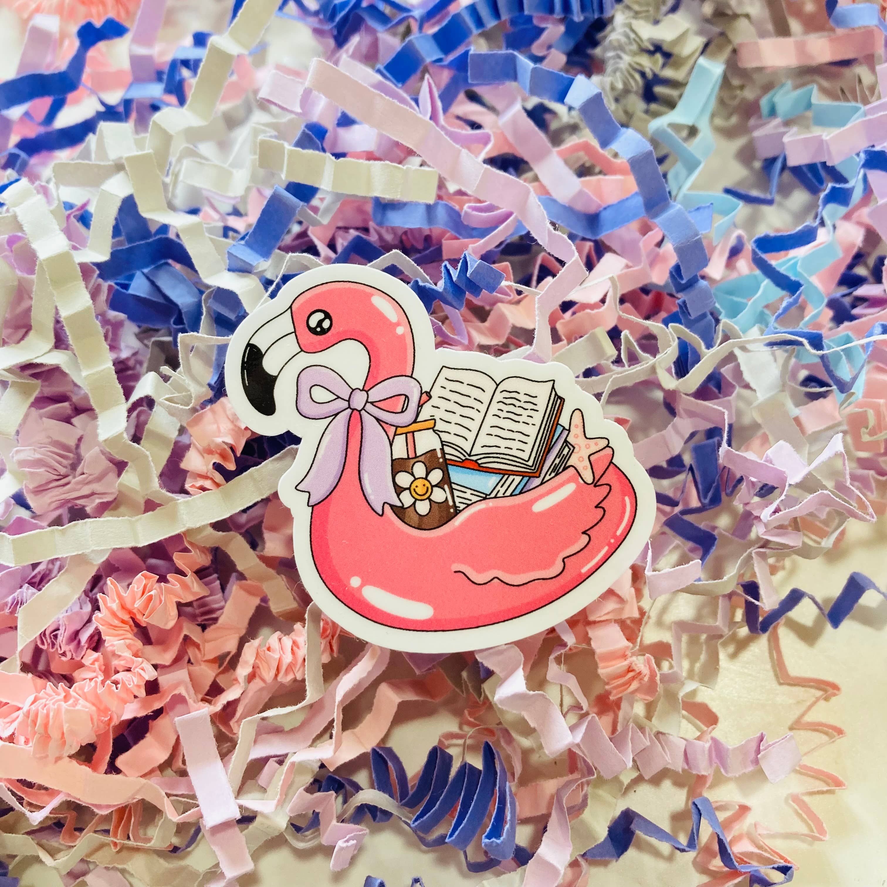 Flamingo Bookish Floaty - Die Cut Sticker